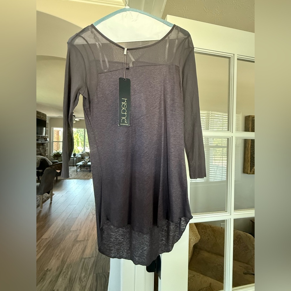 Kische Charcoal Long sheer sleeve top!